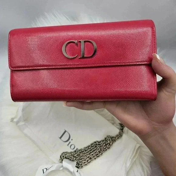 Dior Rendezvous Red Leather Wallet-On-Chain - Picture 1 of 16